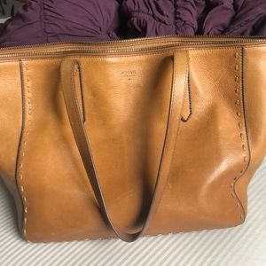 Fossil Tan Leather Tote Bag